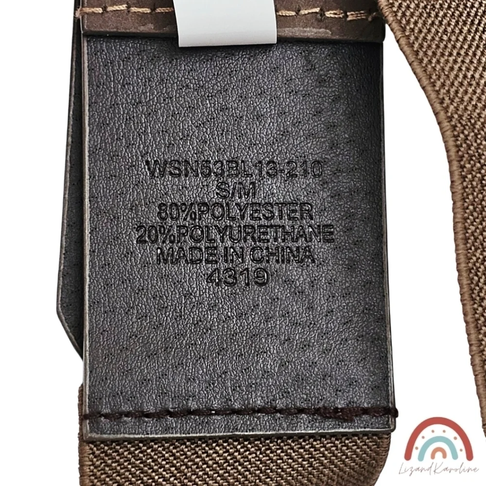 New! Faux Leather Wide Brass Buckle Stretchy Dark Taupe Belt S/M